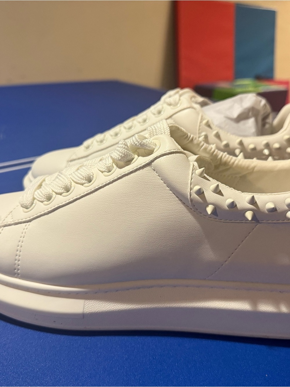 Steve Madden White Studded Low-Top Leather Sneakers